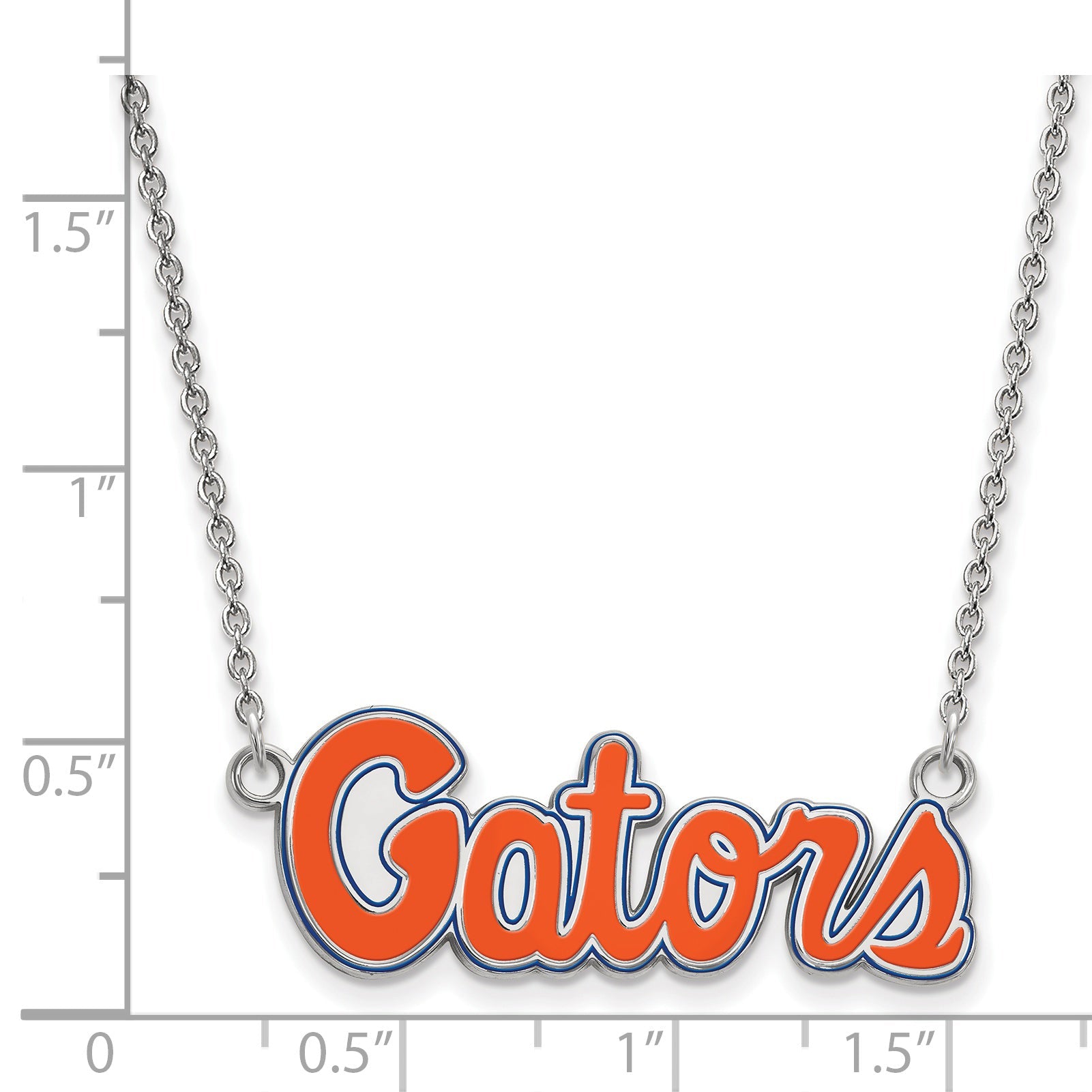 Sterling Silver Rhodium Plated Logoart University Of Florida Gators Script Small Enameled Pendant 18 Inch Necklace