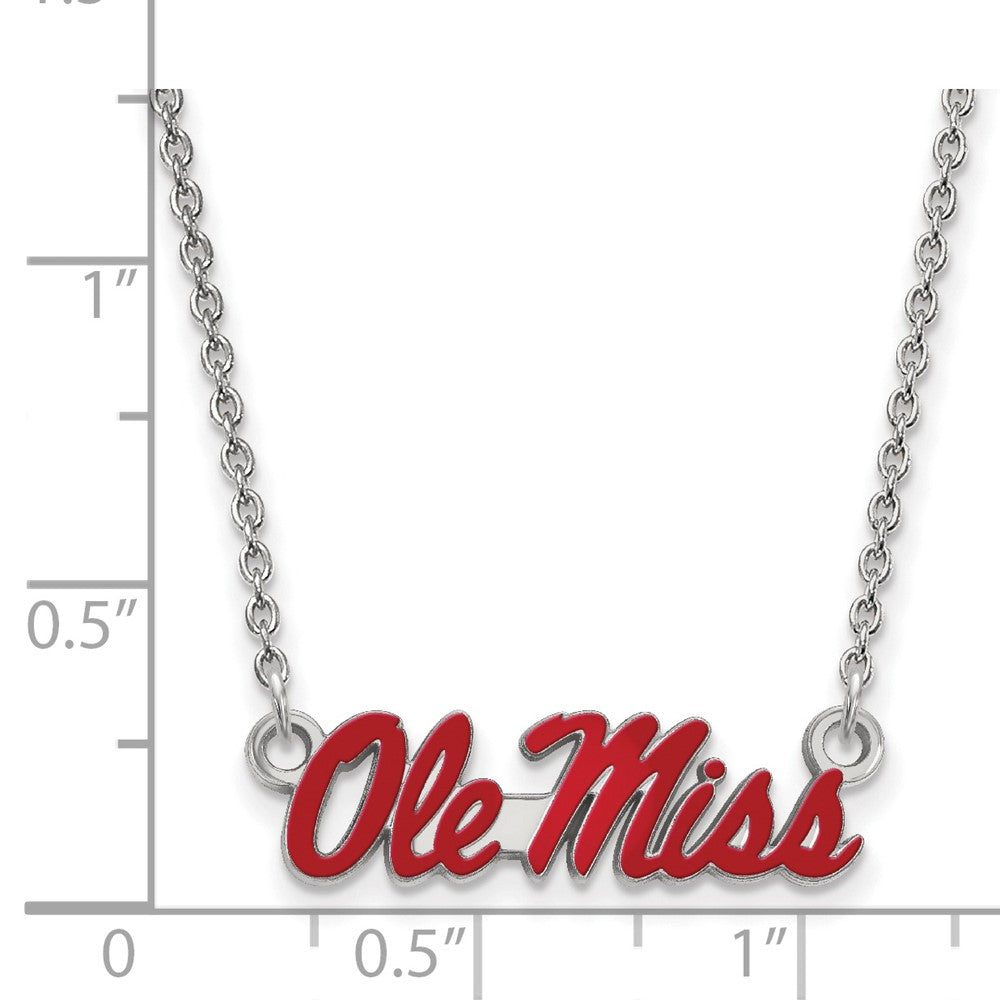 Sterling Silver Rhodium Plated Logoart University Of Mississippi Ole Miss Small Enameled Pendant 18 Inch Necklace