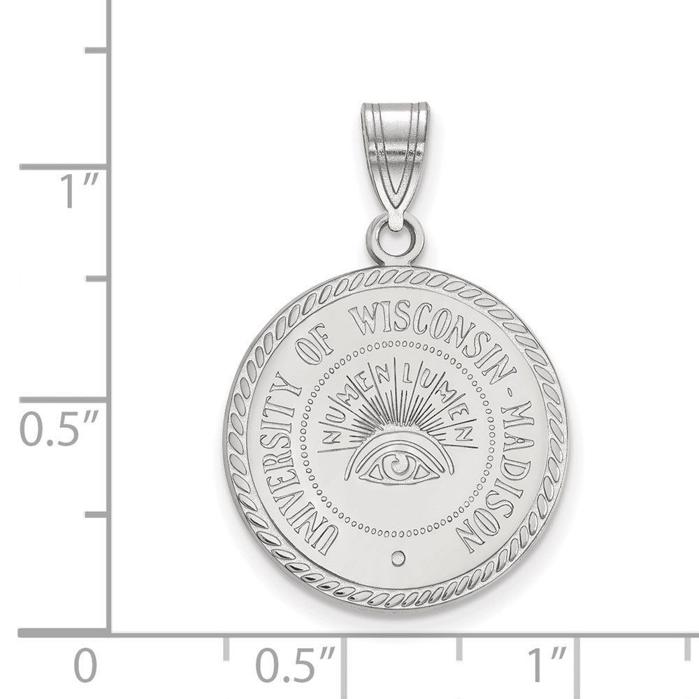 Sterling Silver Rhodium Plated Logoart University Of Wisconsin Large Crest Pendant