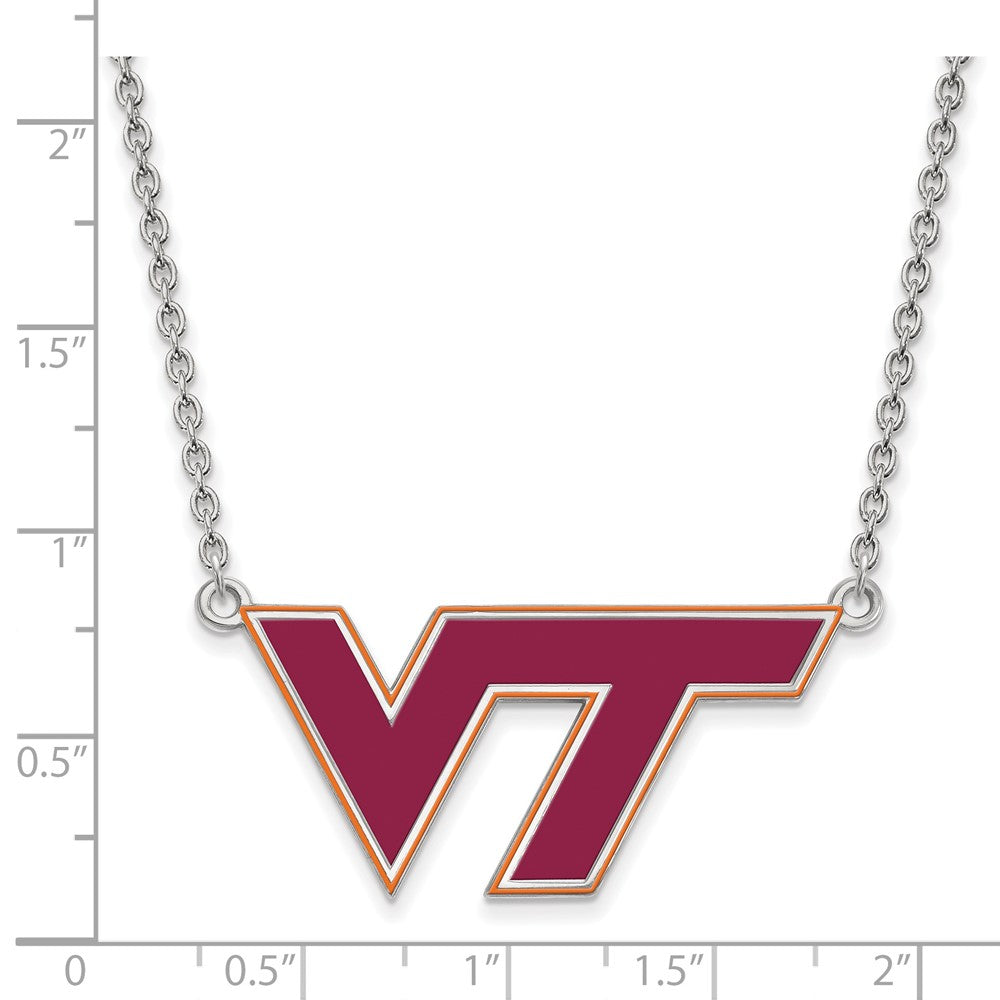 Sterling Silver Rhodium Plated Logoart Virginia Tech V T Large Enameled Pendant 18 Inch Necklace