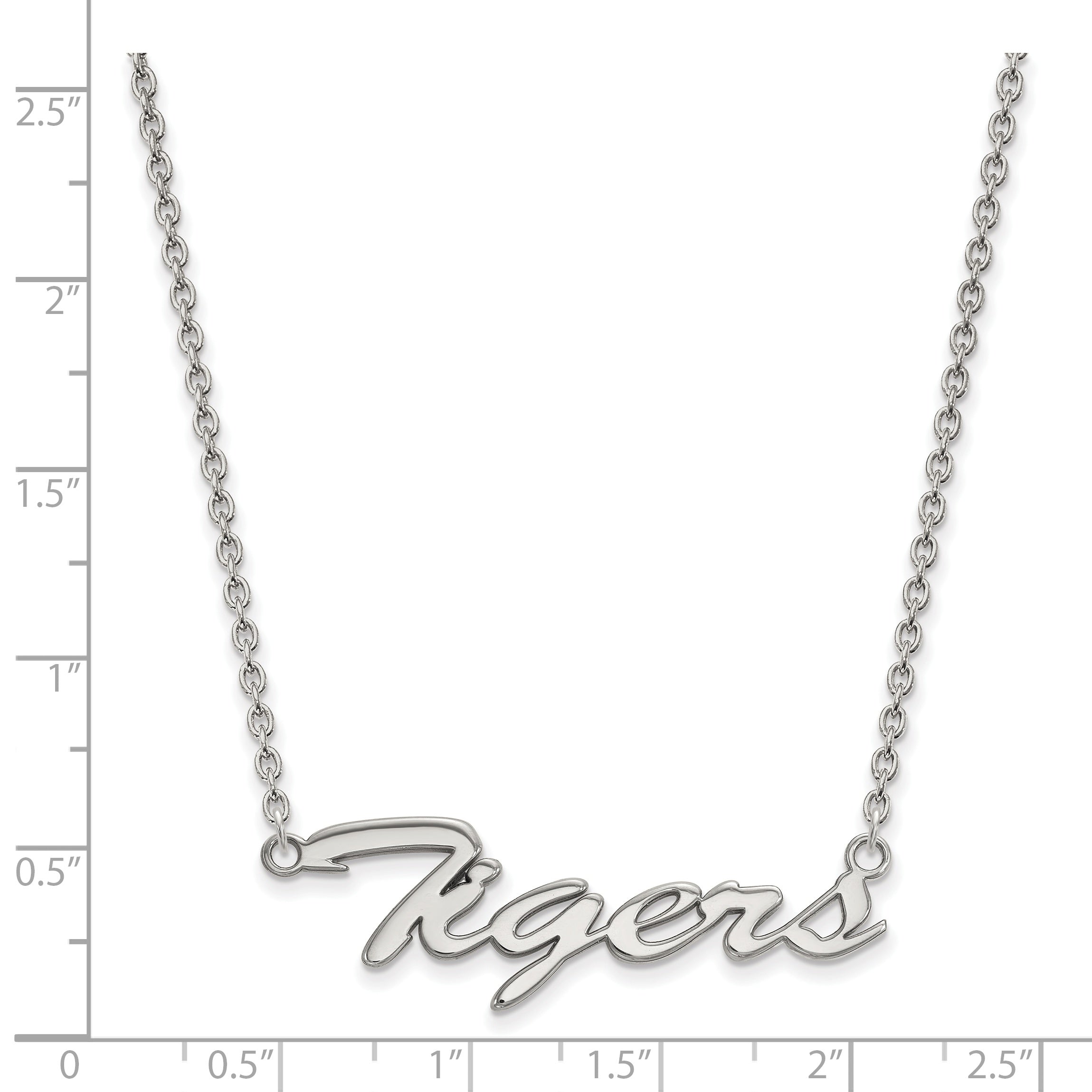 Sterling Silver Rhodium Plated Logoart Louisiana State University Tigers Script Medium Pendant 18 Inch Necklace