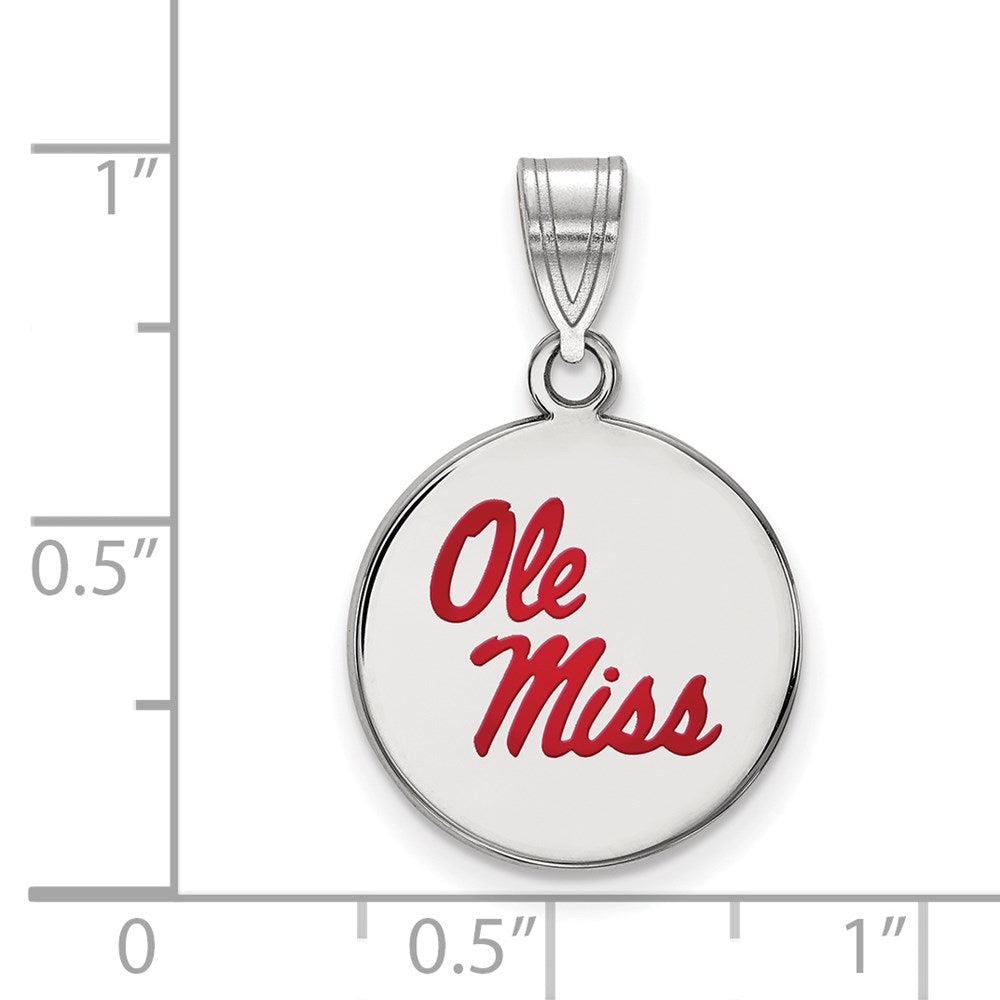 Sterling Silver Rhodium Plated Logoart University Of Mississippi Ole Miss Medium Enameled Disc Pendant