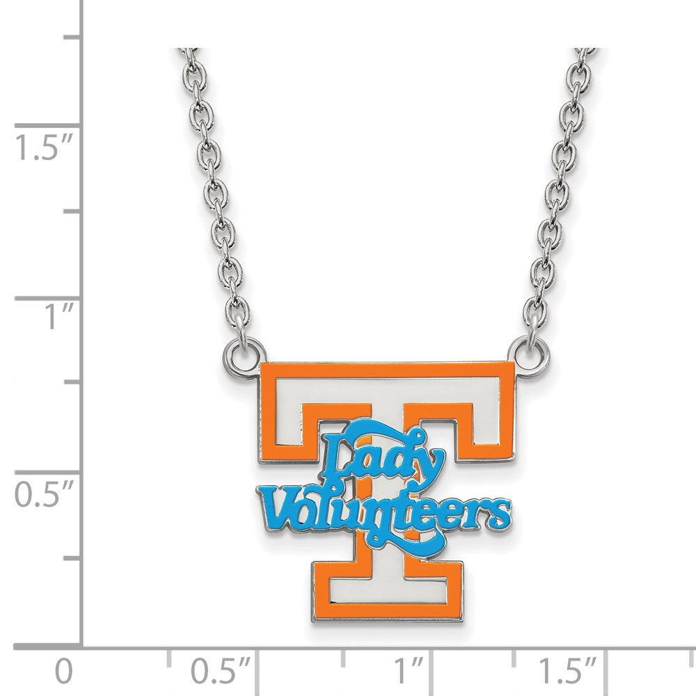 Sterling Silver Rhodium Plated Logoart University Of Tennessee Lady Volunteers Large Enameled Pendant 18 Inch Necklace