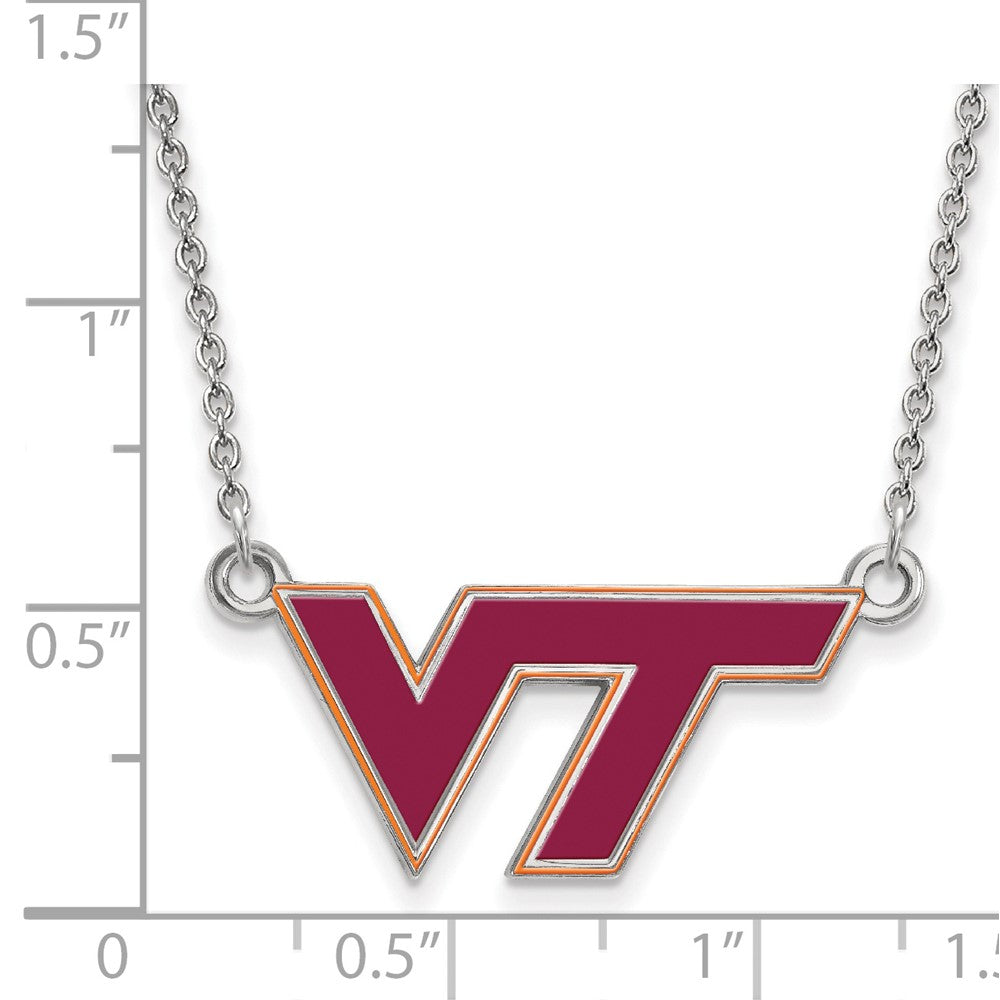 Sterling Silver Rhodium Plated Logoart Virginia Tech V T Small Enameled Pendant 18 Inch Necklace