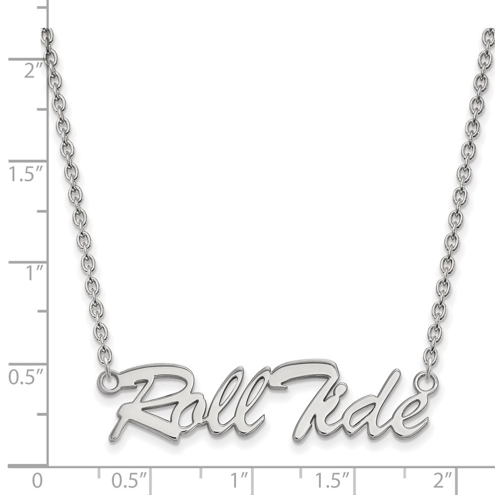 Sterling Silver Rhodium Plated Logoart University Of Alabama Roll Tide Script Large Pendant 18 Inch Necklace