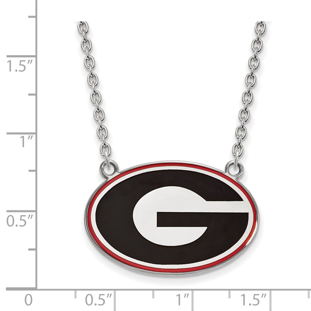 Sterling Silver Rhodium Plated Logoart U Of Georgia Letter G Large Enameled Pendant 18 Inch Necklace
