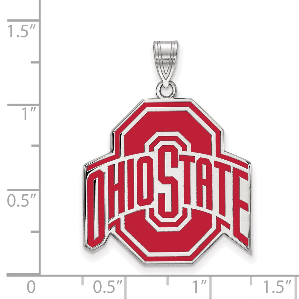 Sterling Silver Rhodium Plated Logoart The Ohio State University Extra Large Enameled Pendant
