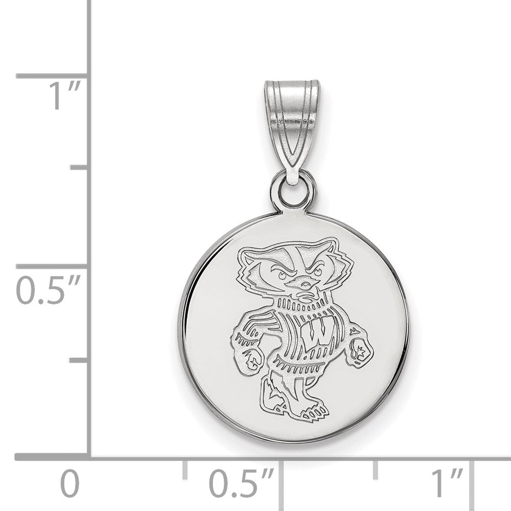 14K White Gold Logoart University Of Wisconsin Badger Medium Disc Pendant