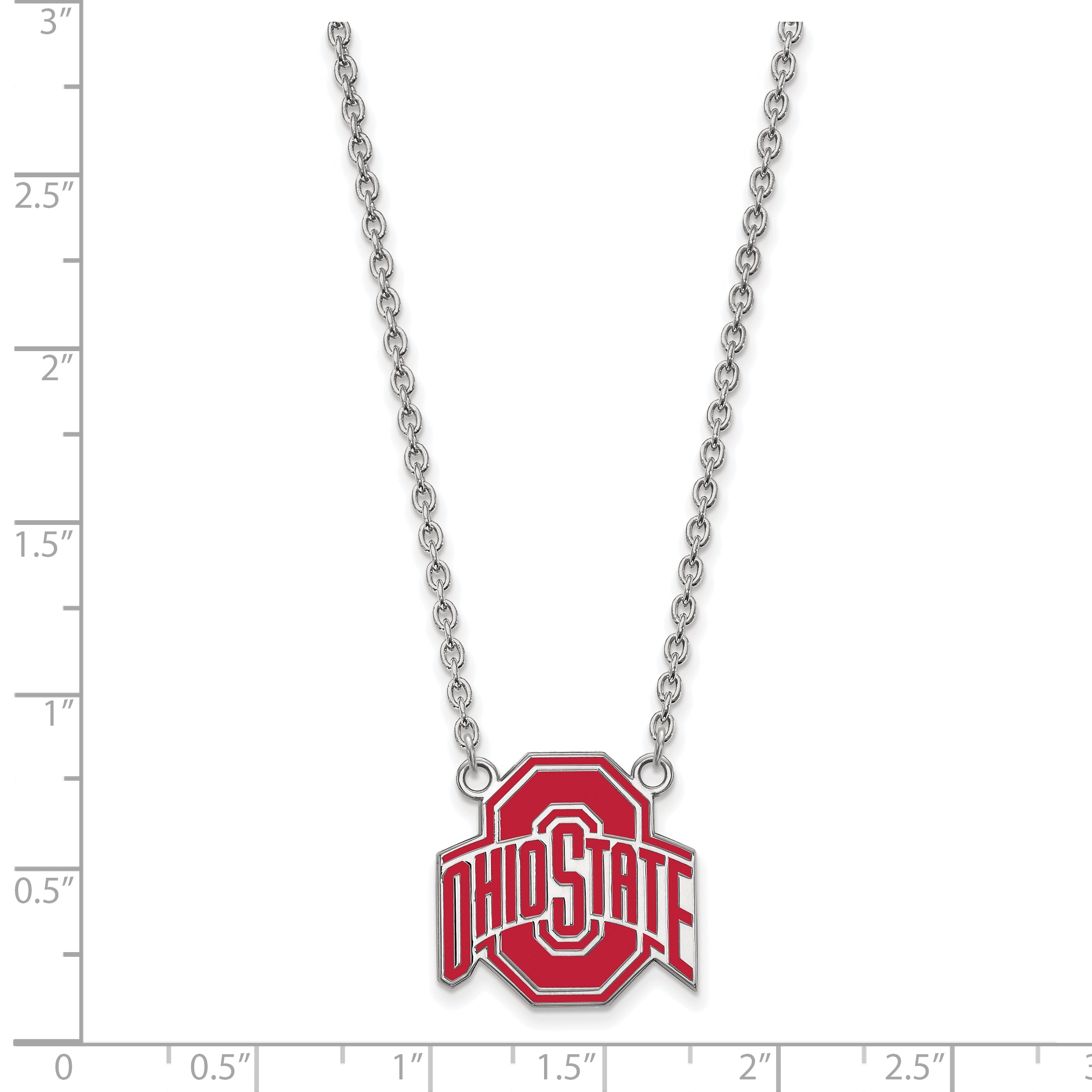 Sterling Silver Rhodium Plated Logoart The Ohio State University Large Enameled Pendant 18 Inch Necklace