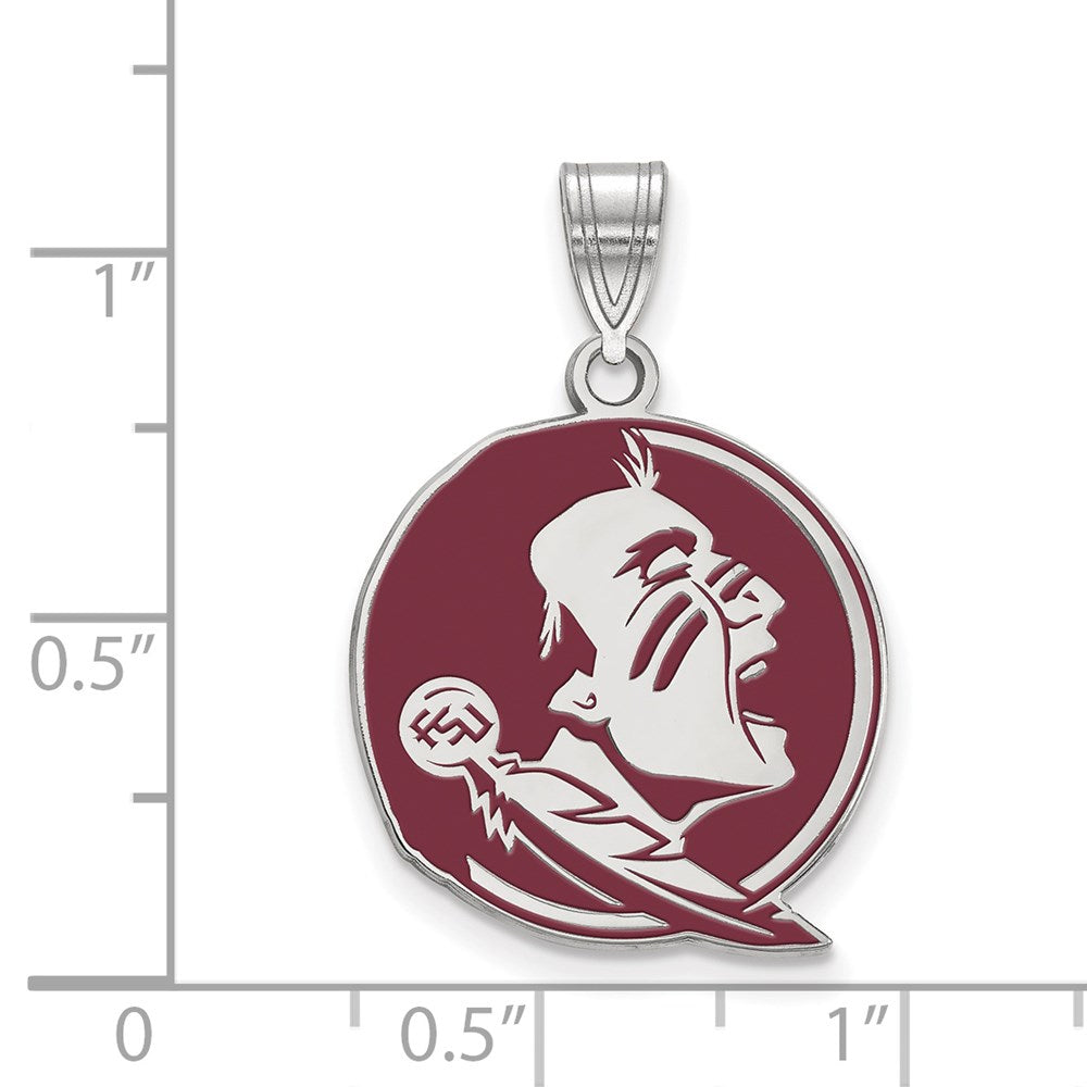 Sterling Silver Rhodium Plated Logoart Florida State University Seminole Large Enameled Pendant