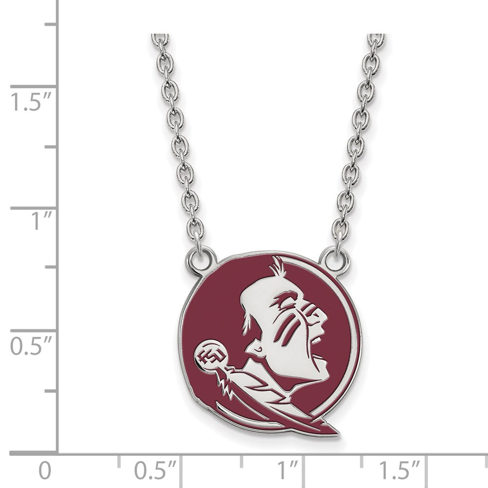 Sterling Silver Rhodium Plated Logoart Florida State University Seminole Large Enameled Pendant 18 Inch Necklace