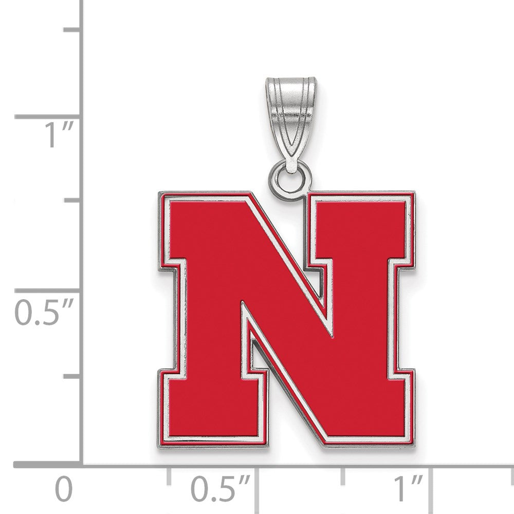 Sterling Silver Rhodium Plated Logoart University Of Nebraska Letter N Large Enameled Pendant