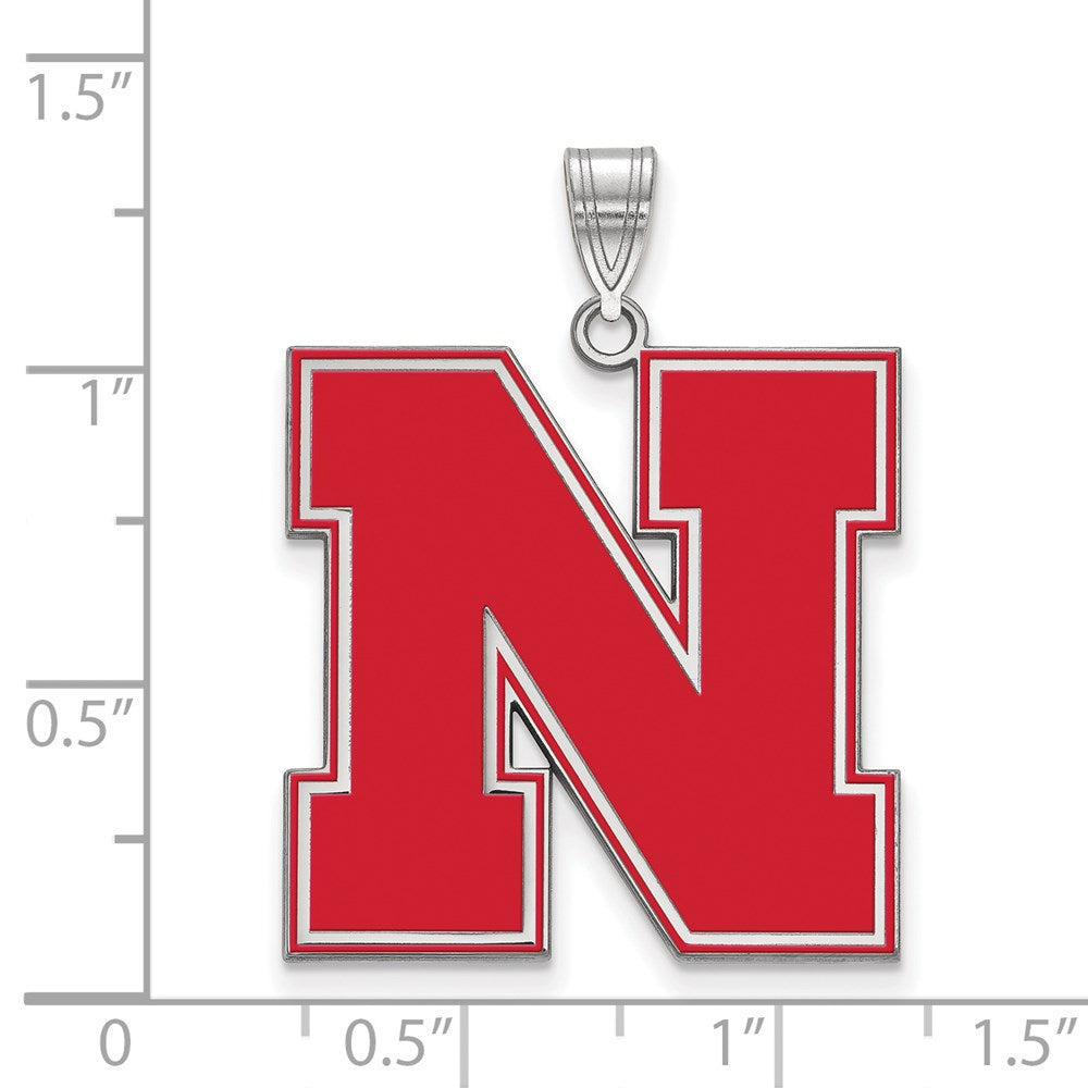Sterling Silver Rhodium Plated Logoart University Of Nebraska Letter N Extra Large Enameled Pendant