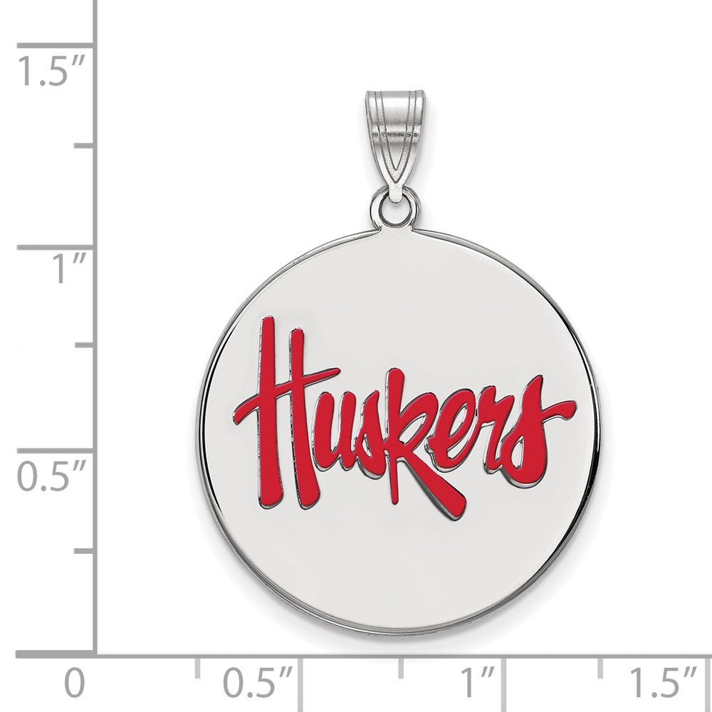 Sterling Silver Rhodium Plated Logoart University Of Nebraska Huskers Extra Large Enameled Disc Pendant