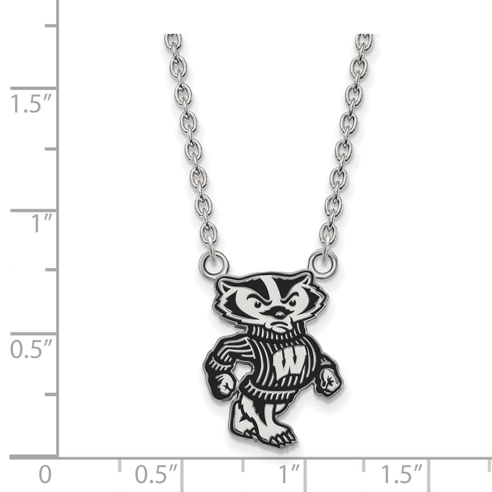 Sterling Silver Rhodium Plated Logoart University Of Wisconsin Badger Large Enameled Pendant 18 Inch Necklace