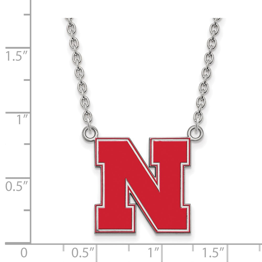 Sterling Silver Rhodium Plated Logoart University Of Nebraska Letter N Large Enameled Pendant 18 Inch Necklace