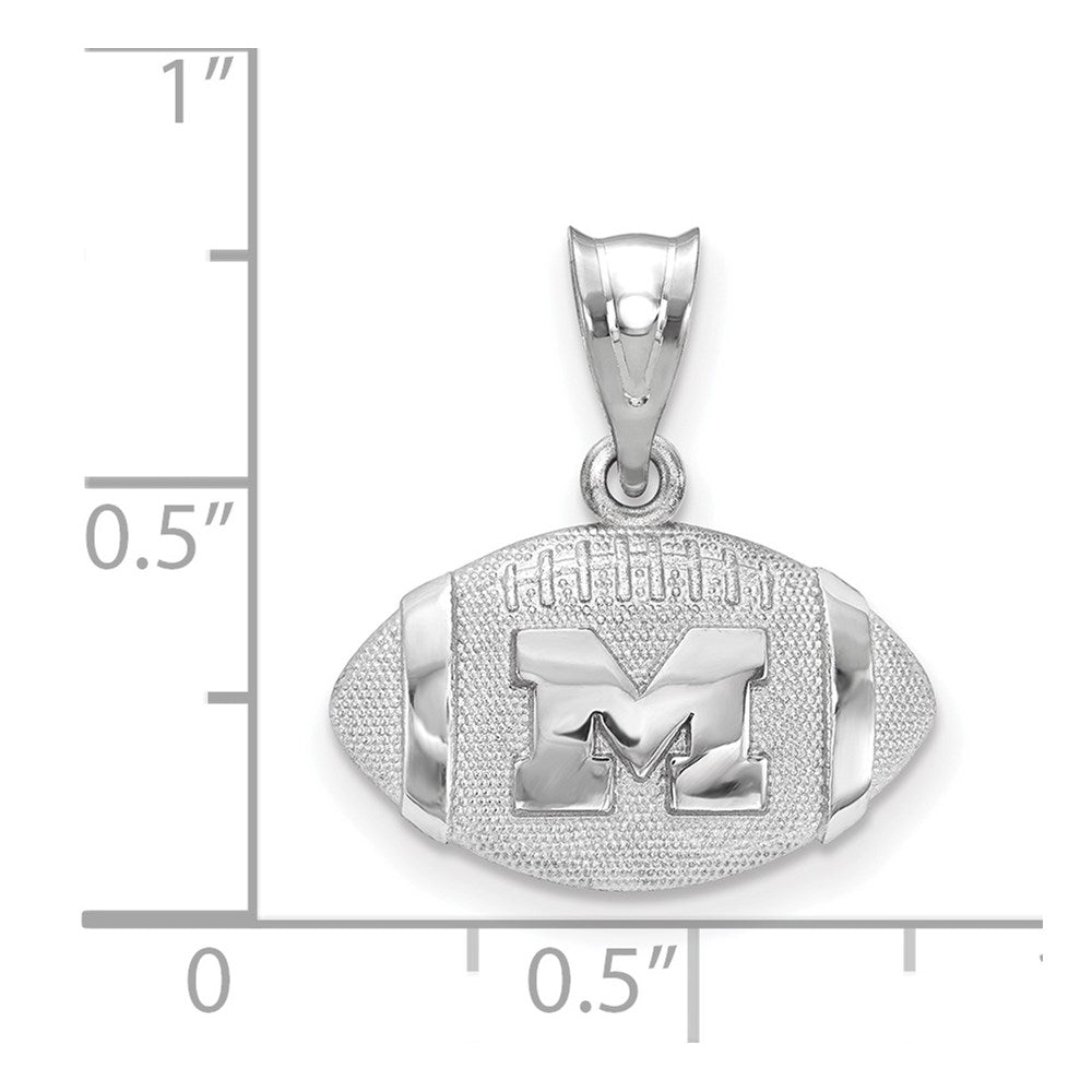 Sterling Silver Rhodium Plated Logoart University Of Michigan Letter M Football Pendant