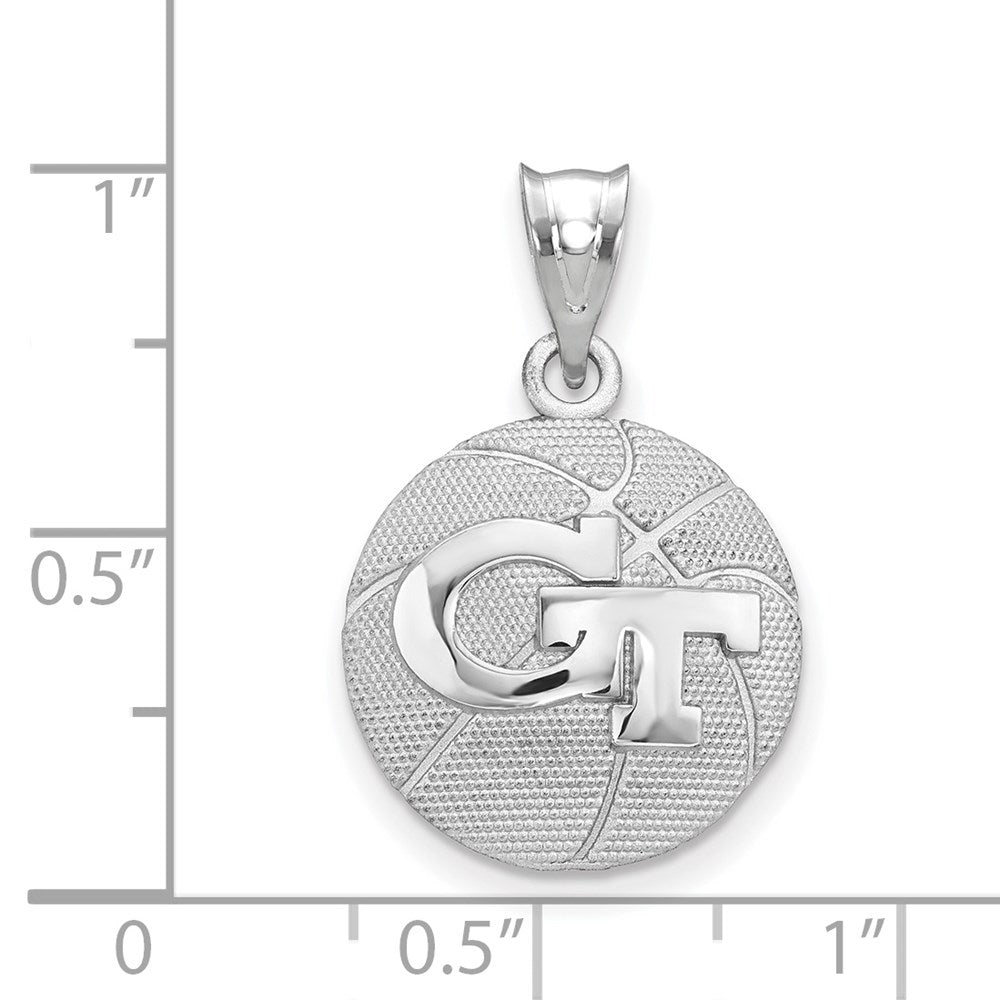 Sterling Silver Rhodium Plated Logoart Georgia Institute Of Technology G T Basketball Pendant