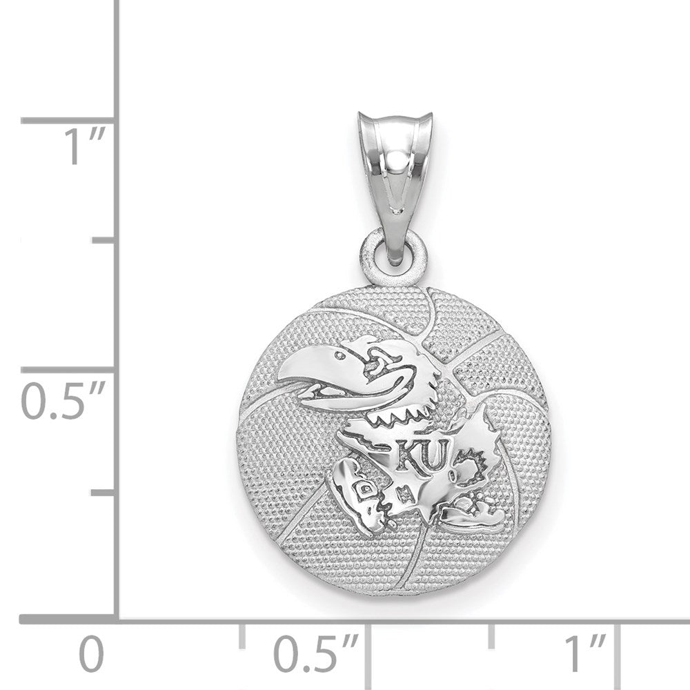 Sterling Silver Rhodium Plated Logoart The University Of Kansas Jayhawk Basketball Pendant