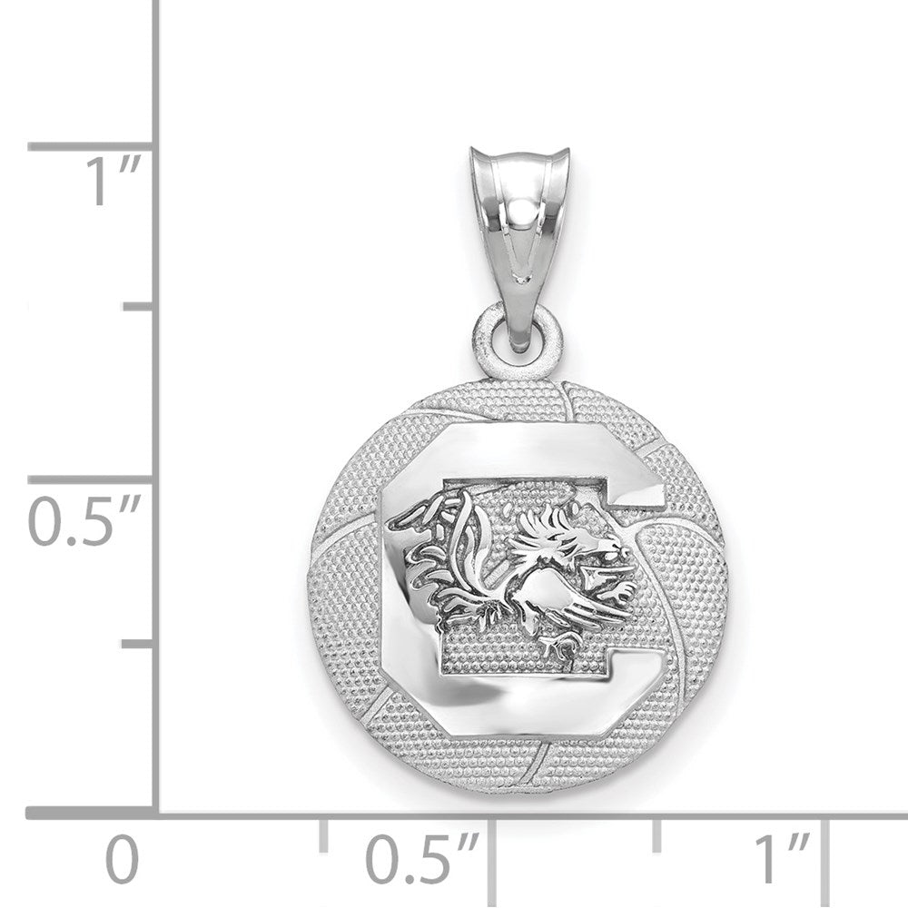 Sterling Silver Rhodium Plated Logoart University Of South Carolina Basketball Pendant