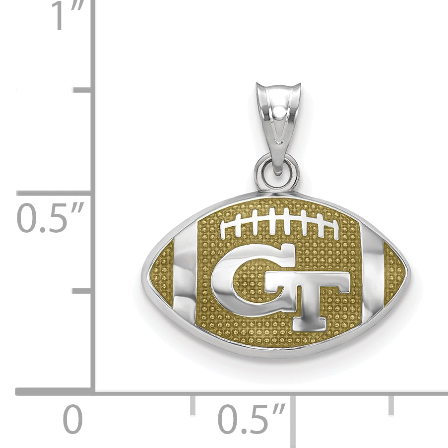 Sterling Silver Rhodium Plated Logoart Georgia Institute Of Technology G T Enameled Football Pendant