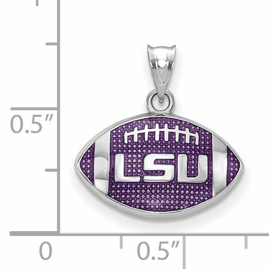 Sterling Silver Rhodium Plated Logoart Louisiana State University L S U Enameled Football Pendant