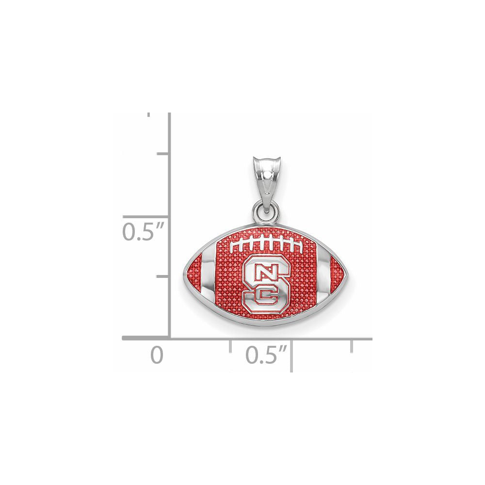 Sterling Silver Rhodium Plated Logoart North Carolina State University Enameled Football Pendant