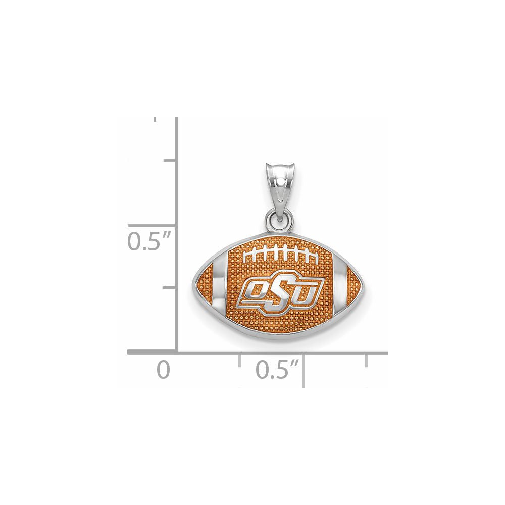 Sterling Silver Rhodium Plated Logoart Oklahoma State University O S U Enameled Football Pendant