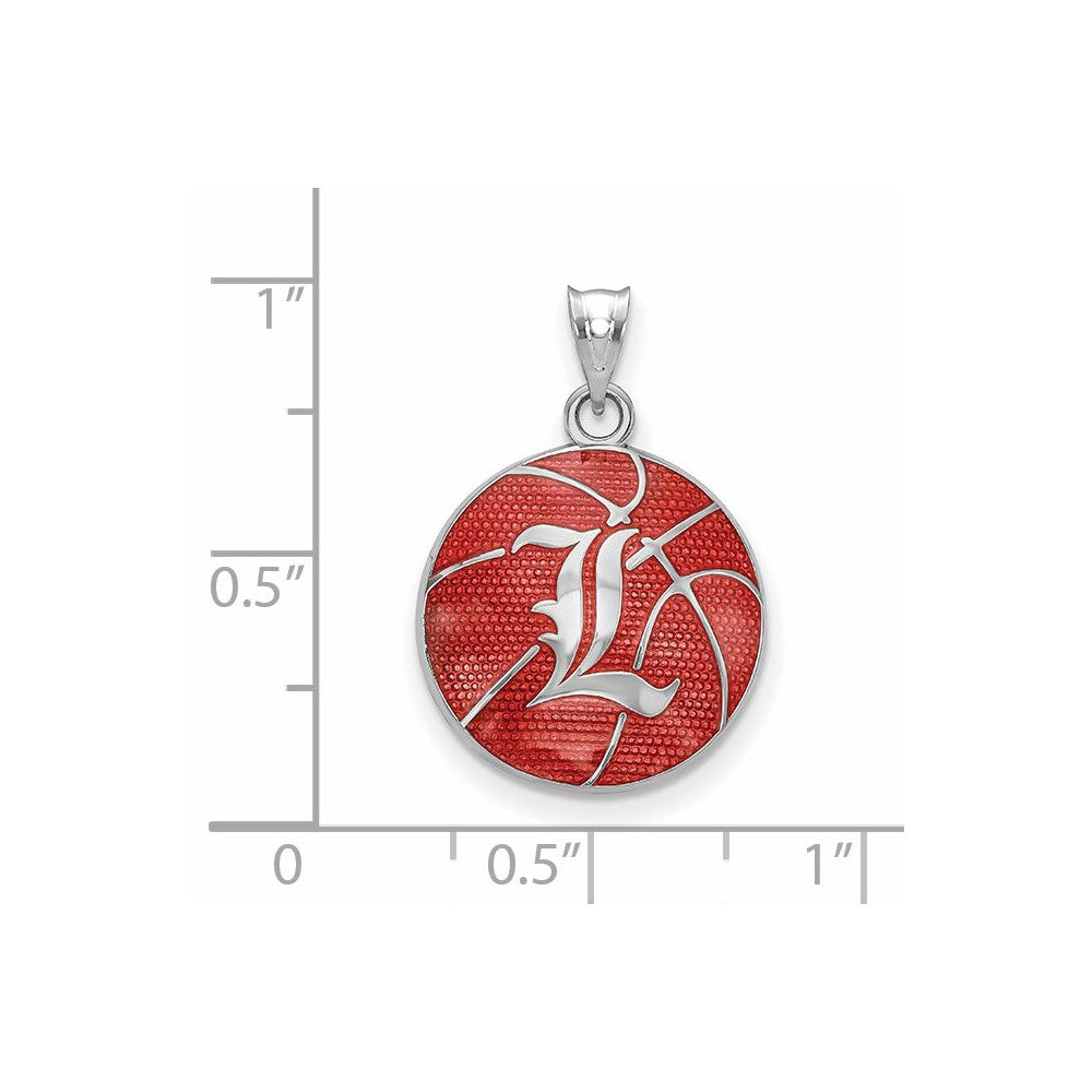 Sterling Silver Rhodium Plated Logoart University Of Louisville Letter L Enameled Basketball Pendant