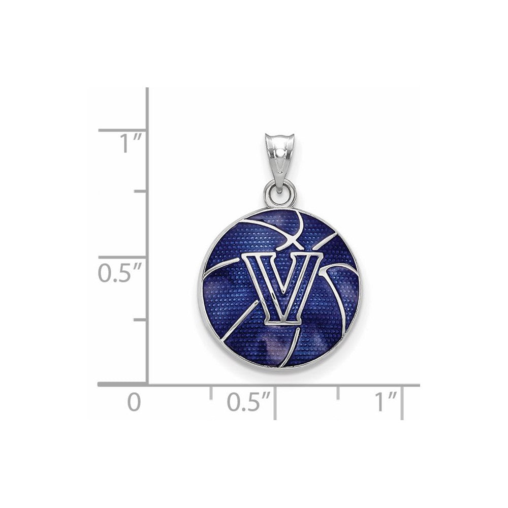 Sterling Silver Rhodium Plated Logoart Villanova University Letter V Enameled Basketball Pendant