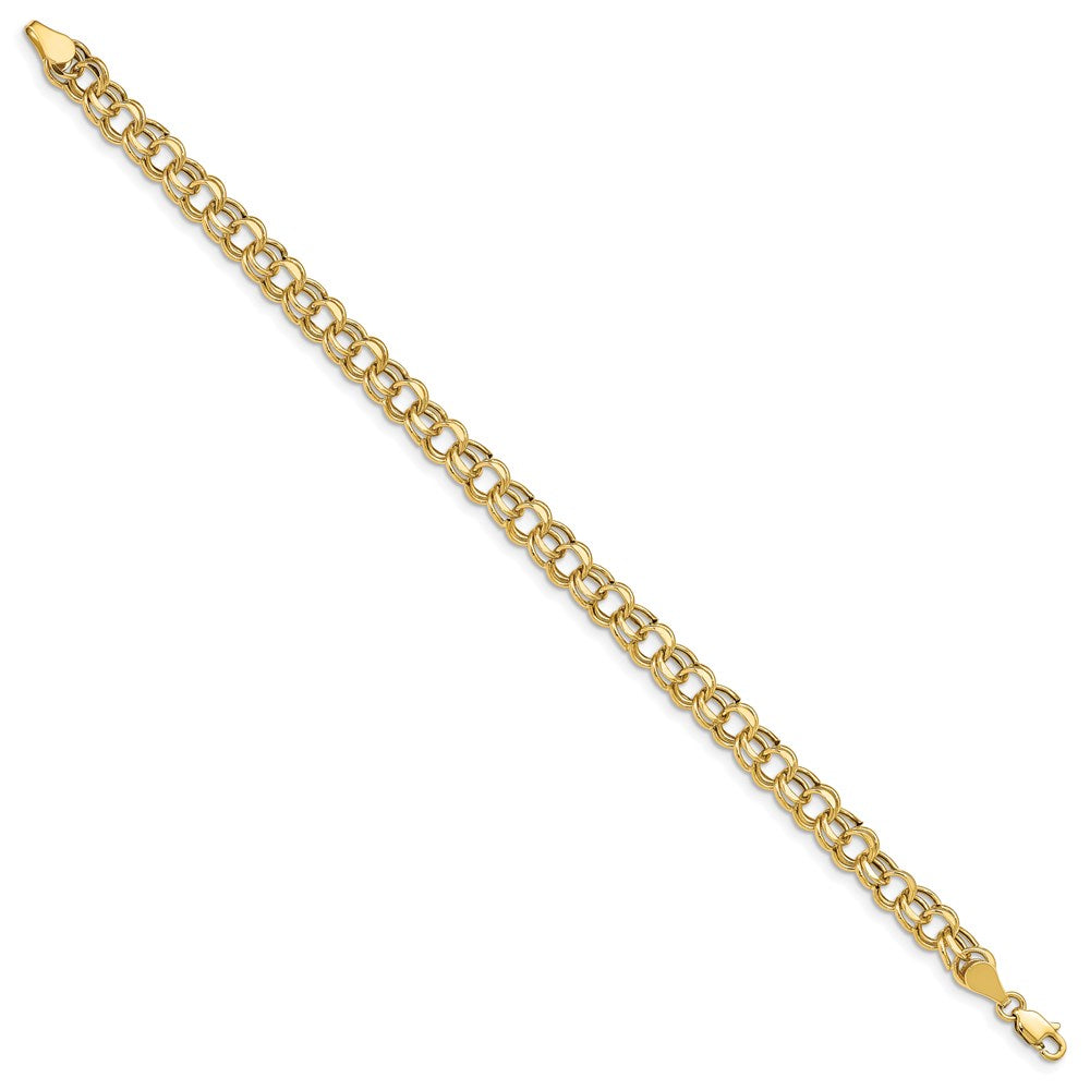 14K Yellow Gold 6.25mm Hollow Double Link 8 Inch Charm Bracelet