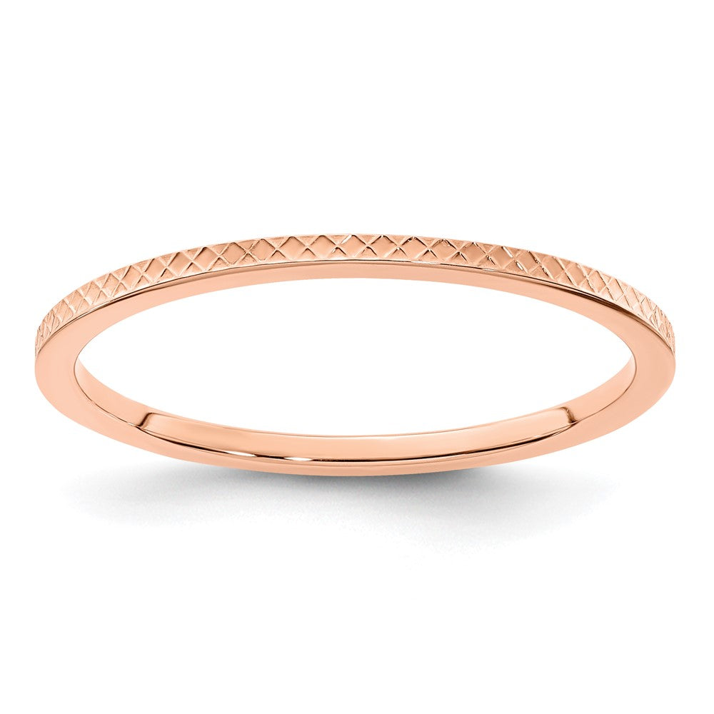 14K Rose Gold 1.2mm Criss Cross Pattern Stackable Band