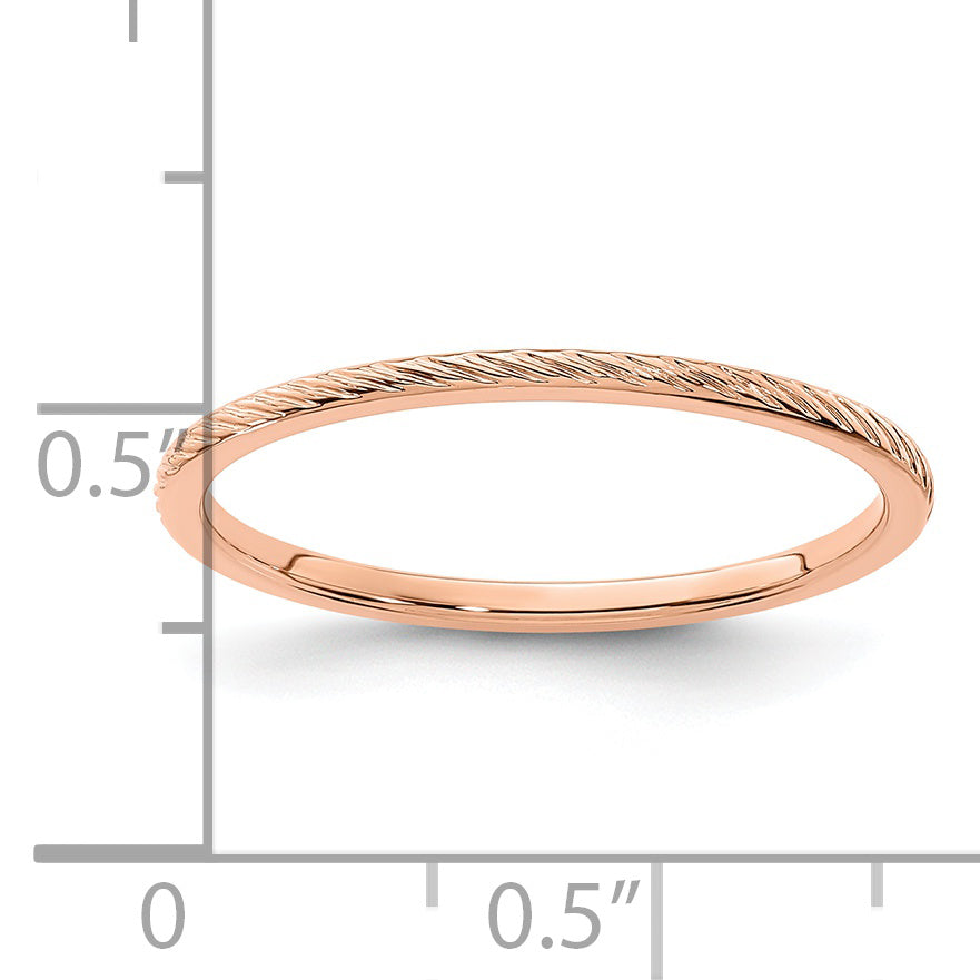 14K Rose Gold 1.2mm Twisted Wire Pattern Stackable Band