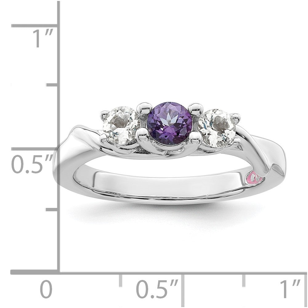 Sterling Silver Survivor Collection Rhodium Plated White And Purple Topaz Joanna Ring (Size 6 Only)