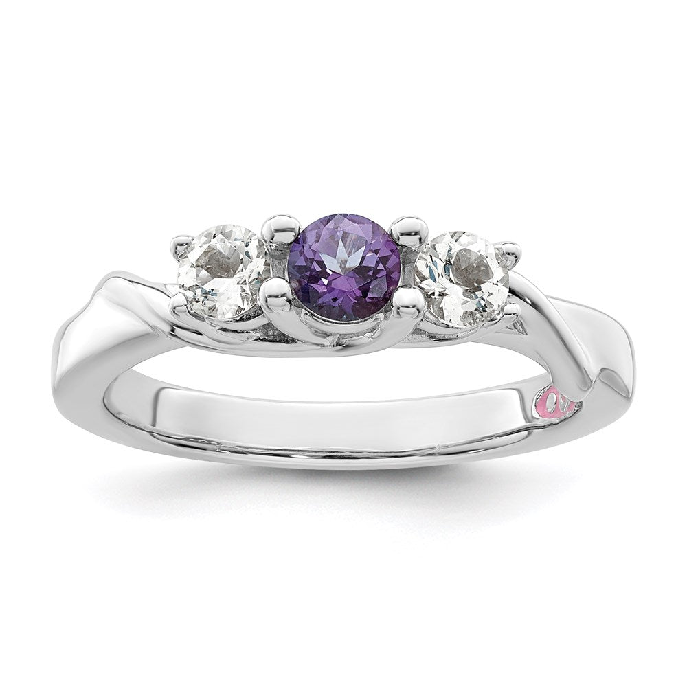 Sterling Silver Survivor Collection Rhodium Plated White And Purple Topaz Joanna Ring (Size 6 Only)