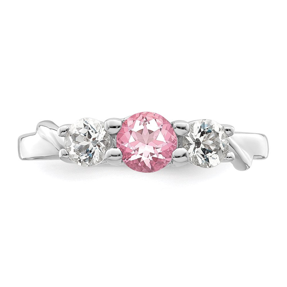 Sterling Silver Survivor Collection Rhodium Plated White And Pink Topaz Joanna Ring (Size 6 Only)