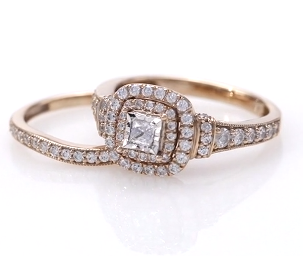 1 CT. T.W. Princess Cut Diamond Vintage Style Double Frame Engagement Bridal Set in 14K Rose Gold