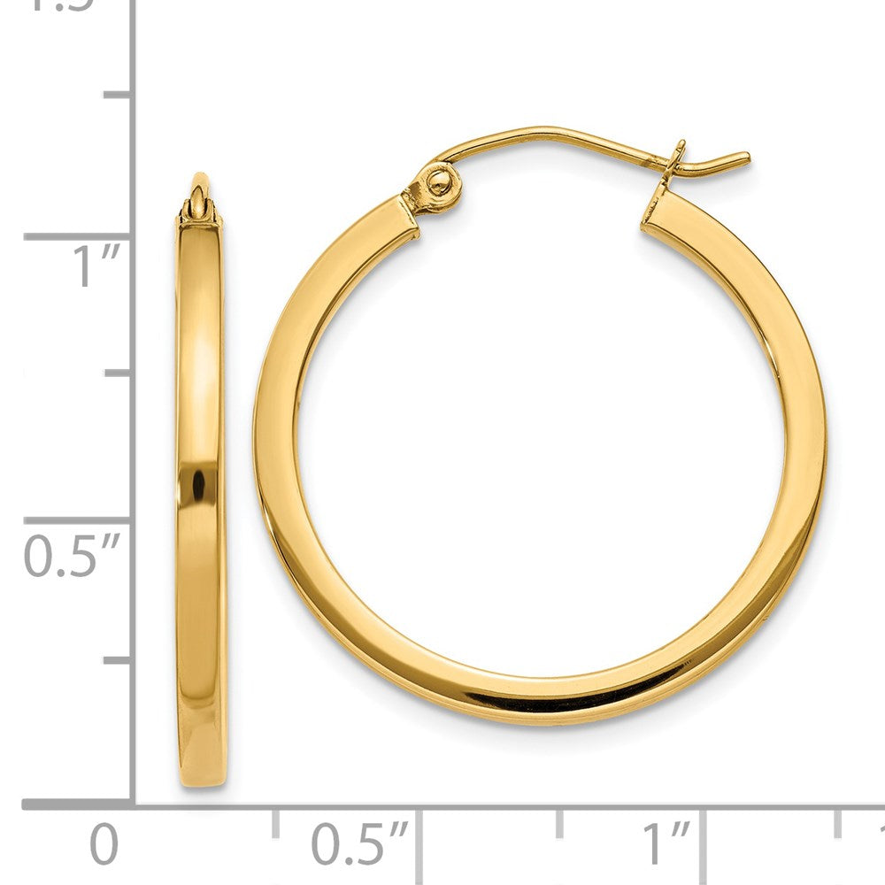 14K Yellow Gold 2mm Square Tube Hoop Earrings