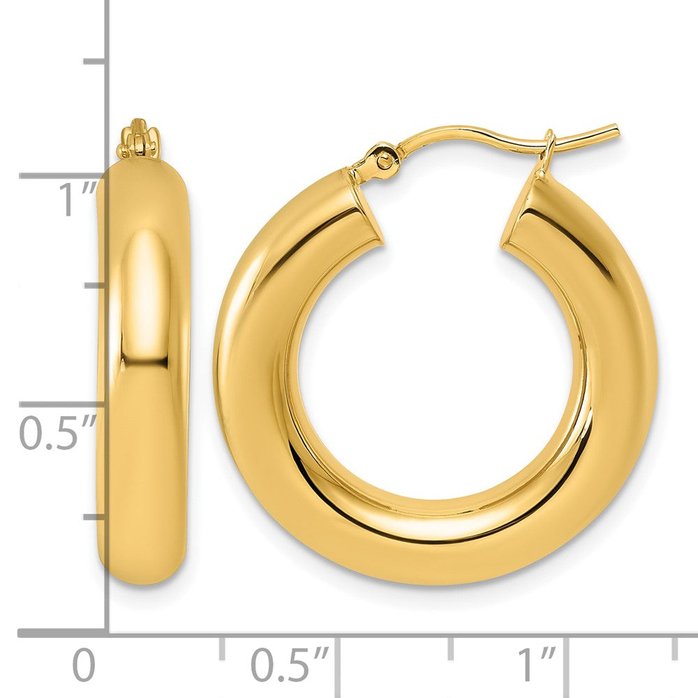 10K Yellow Gold Polished 5mm X 25mm Tube Hoop Earrings
