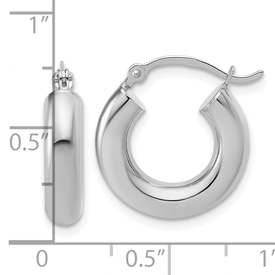 10K White Gold Polished 4mm X 17mm Tube Hoop Earrings