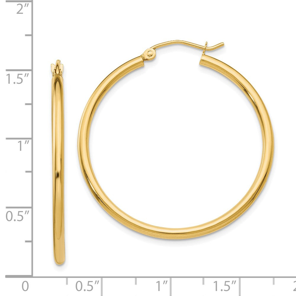 14K Yellow Gold Polished 2X35mm Lightweight Tube Hoop Earrings