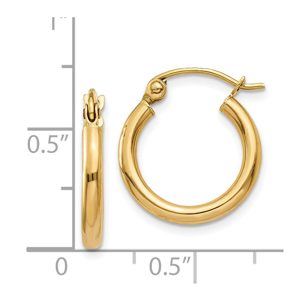 14K Yellow Gold Polished 2X15mm Lightweight Tube Hoop Earrings