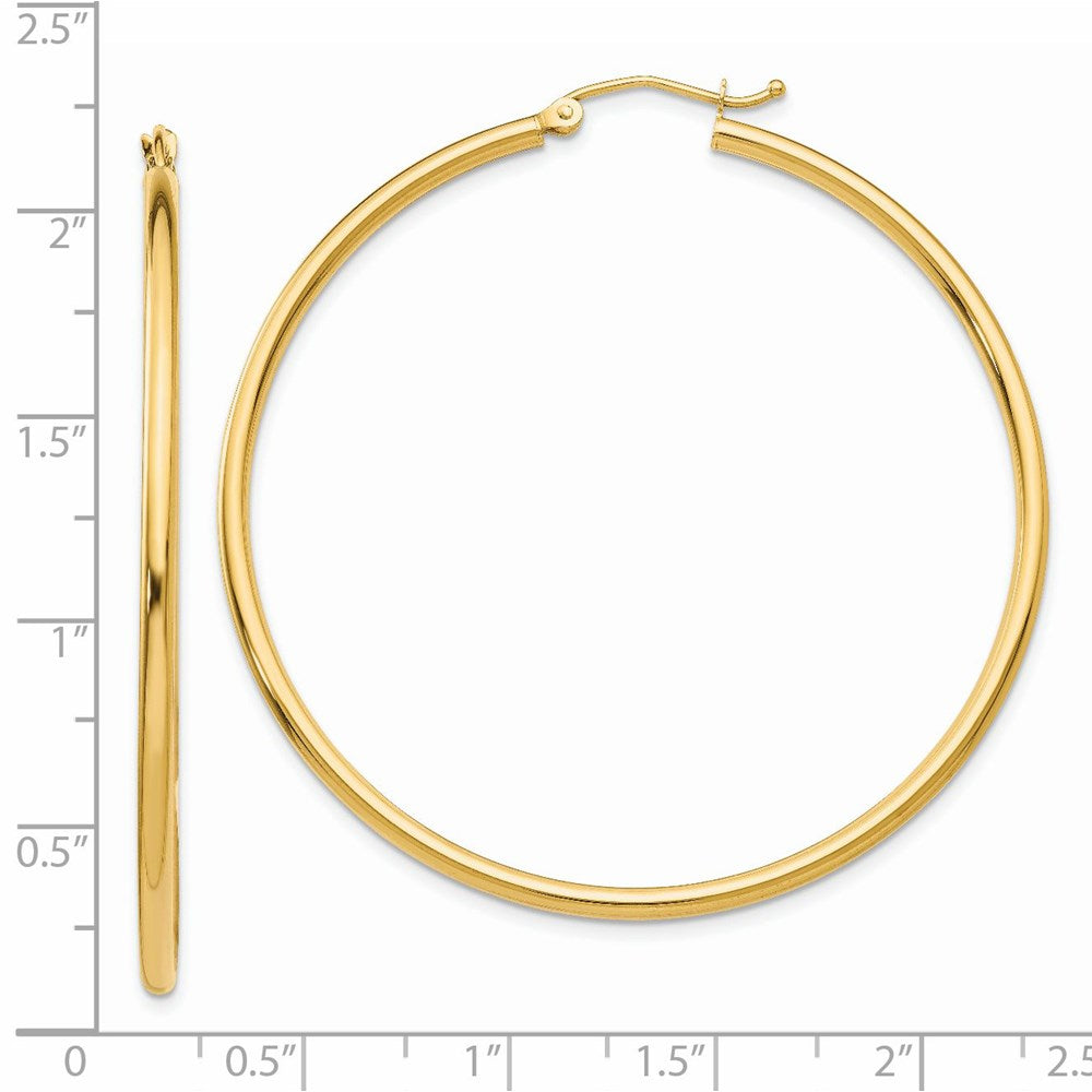 14K Yellow Gold Polished 2X50mm Tube Hoop Earrings