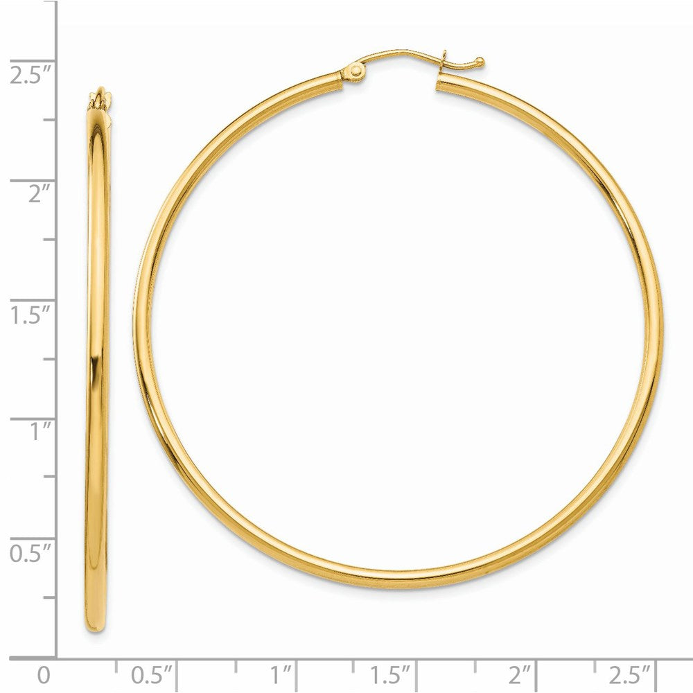 14K Yellow Gold Polished 2X55mm Tube Hoop Earrings