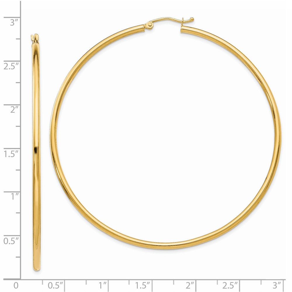 14K Yellow Gold Polished 2.5mm Lightweight Tube Hoop Earrings