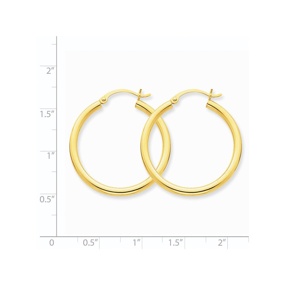 14K Yellow Gold Polished 2.5mm Tube Hoop Earrings