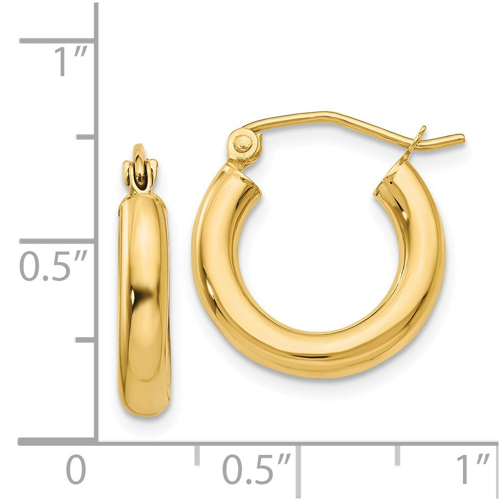 14K Yellow Gold Polished 3mm Tube Hoop Earrings