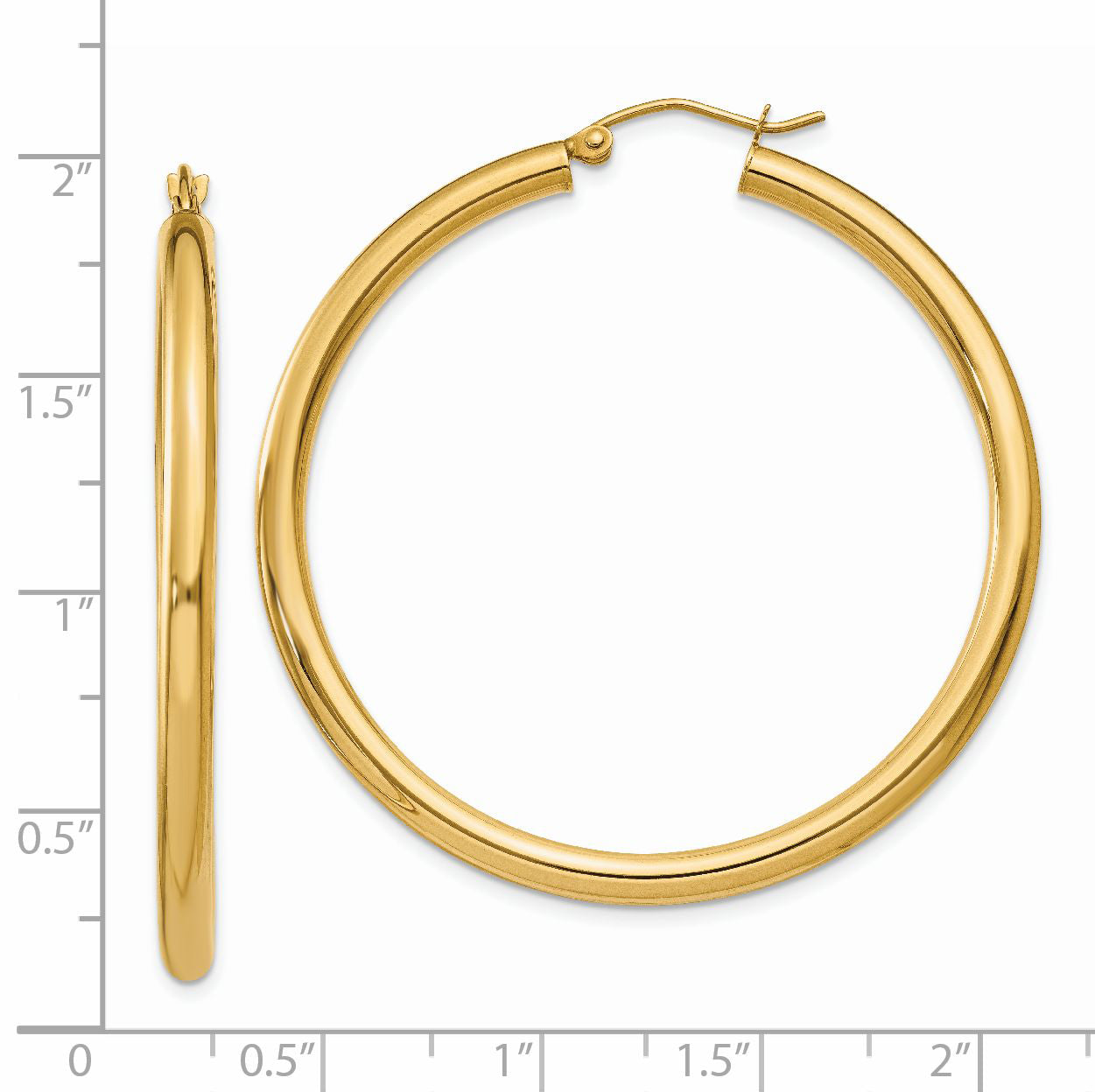 14K Yellow Gold Polished 3mm Lightweight Tube Hoop Earrings