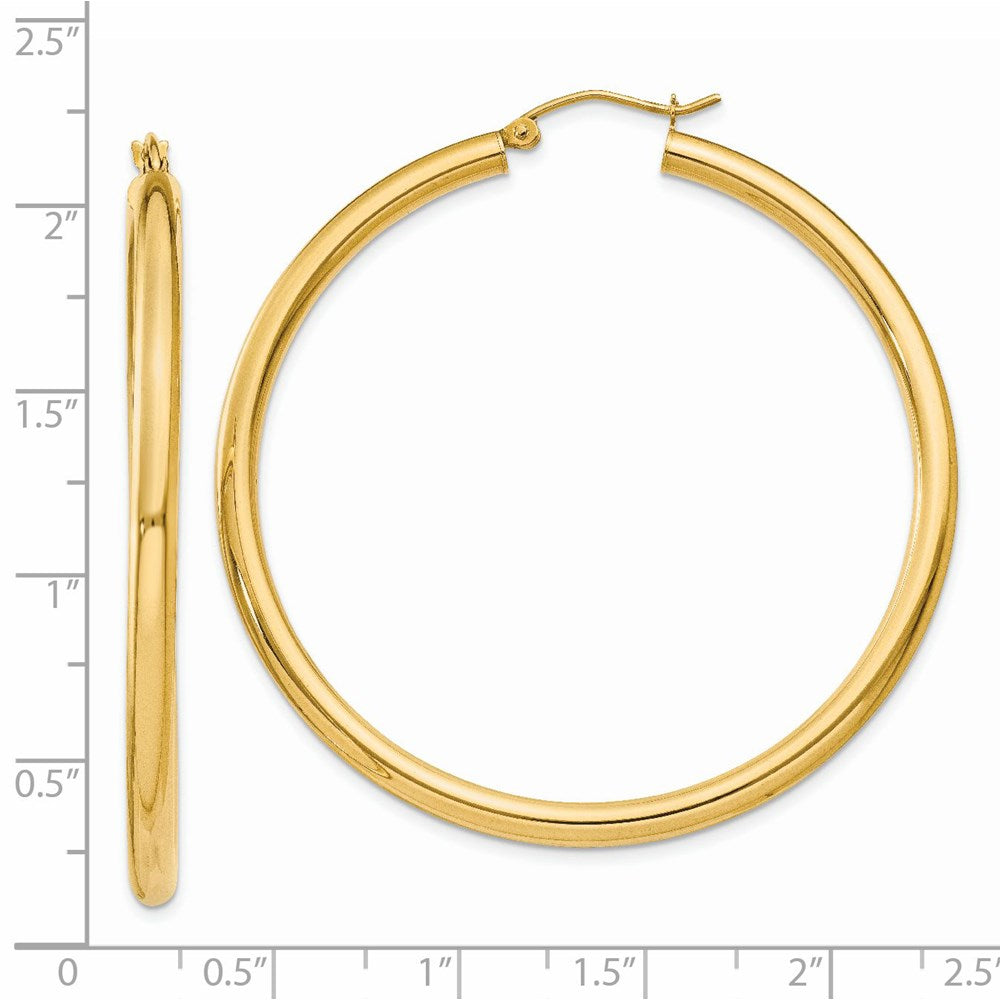 14K Yellow Gold Polished 3mm Tube Hoop Earrings