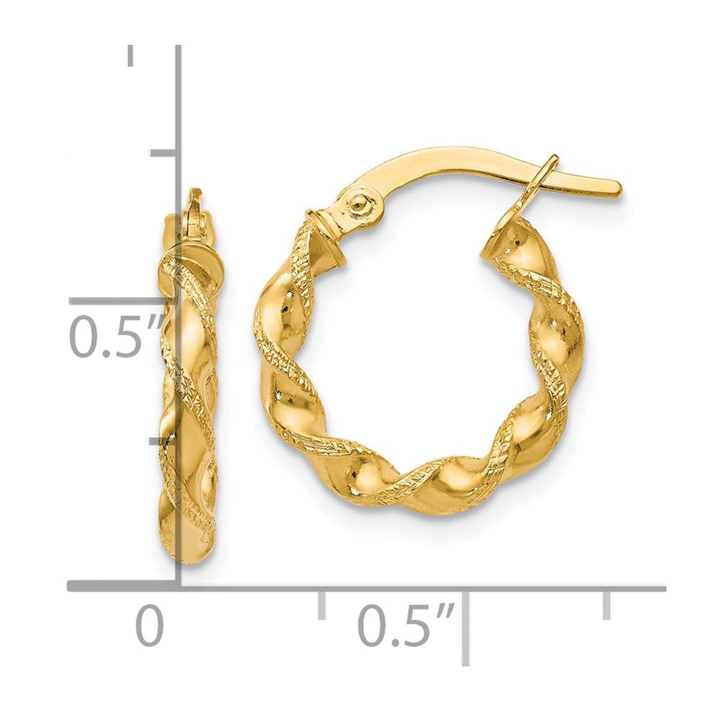 10K Yellow Gold Polished And Textured Twisted Hinged Hoop Earrings